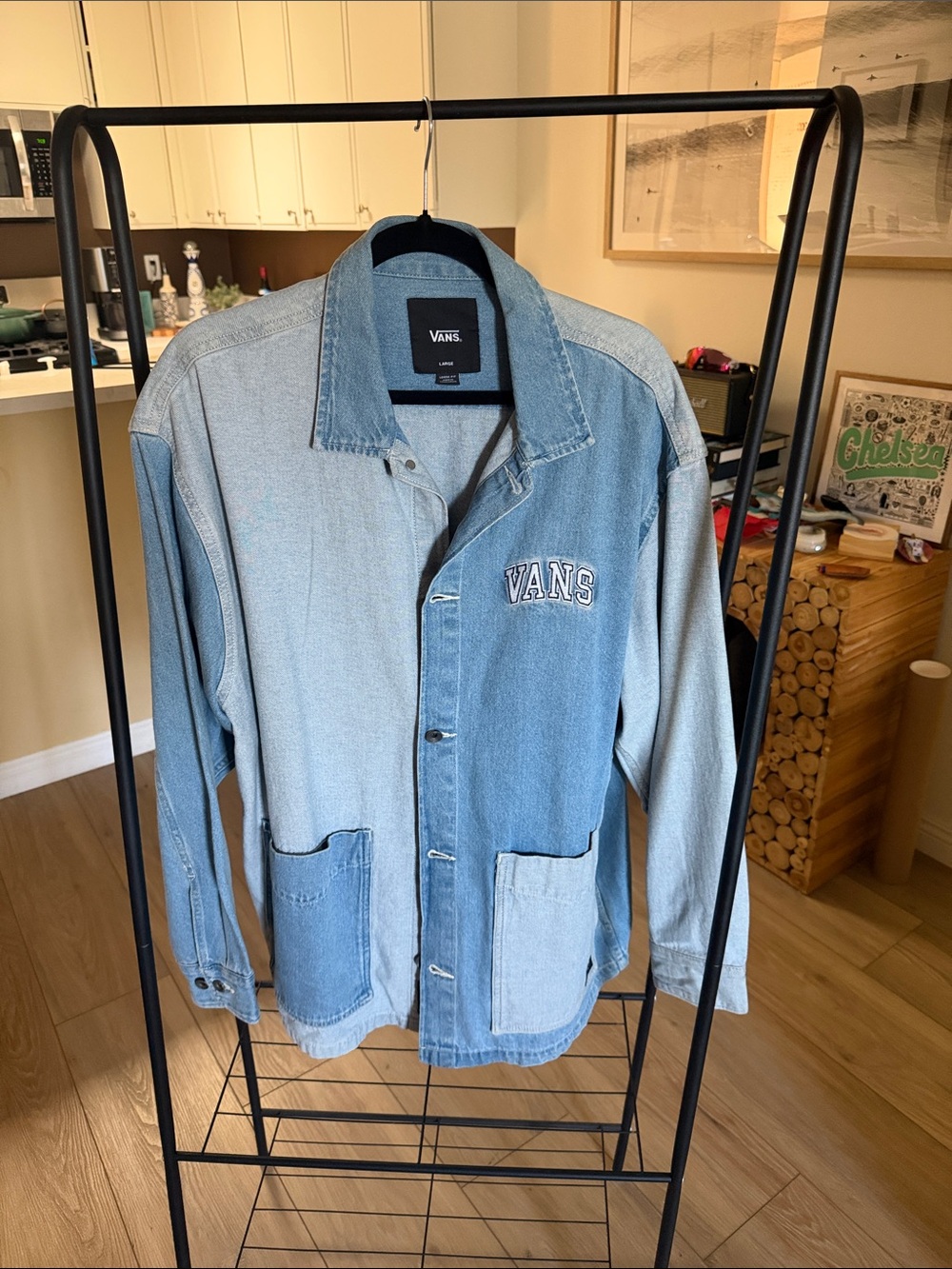 VANS Colorblock Patchwork Denim Chore Jacket Coat Two Tone NWOT Large